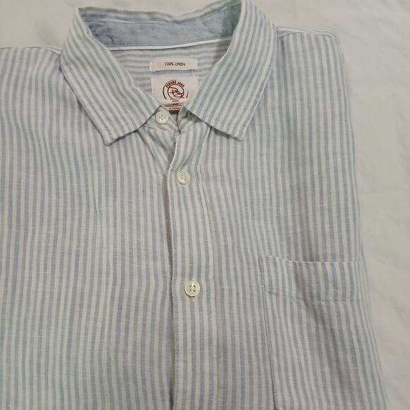 Panama Jack Blue and White Stripe Short-Sleeved Button-Up Shirt 100% Linen XL - Picture 3 of 10
